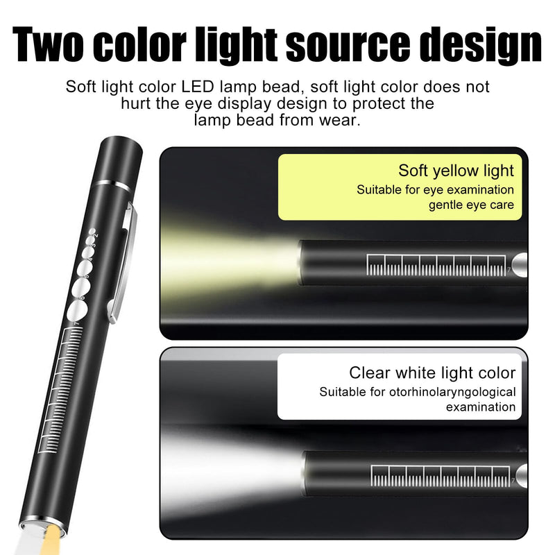 Pack of 3 Pupil Light Medicine Diagnostic Light Rechargeable USB Pen Lamp Pupil Light Emergency Service Accessories with Pupil Meter Ruler, Suitable for Nurses Doctors