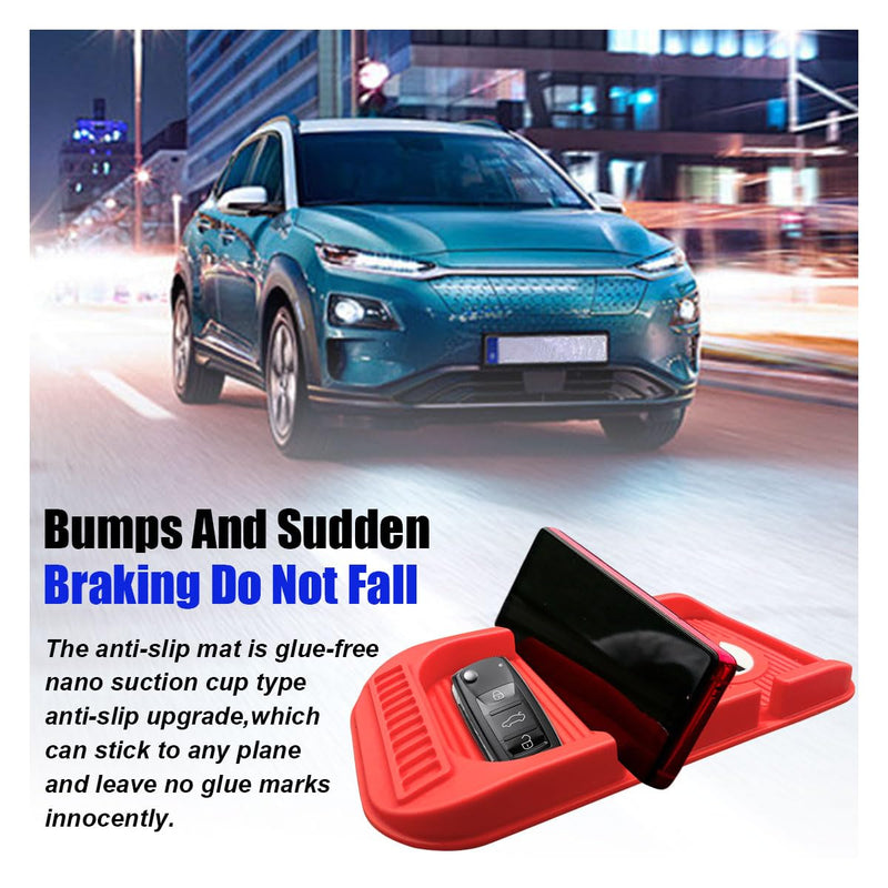 Car Dashboard Anti-Slip Mat Cell Phone Holder, Double-Groove Sticky Gripping Gel Pad with Number Plate, Multifunctional Car Dashboard Sticky Pad Mat for Navigation Cell Phone Sunglass Keys (Red) red