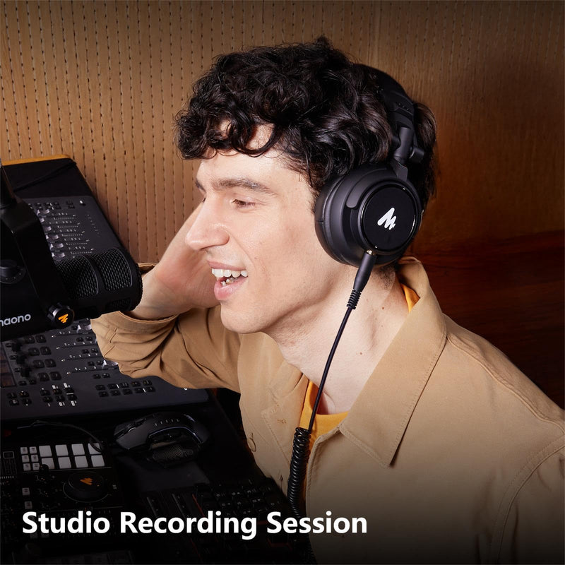 MAONO MH601 Wired Studio Headphone for Podcast Recording Stream DJ Mixing | Over Ear Headset with 50mm Drivers, Detachable 3.5mm/6.35mm Jack Cables for Audio Interface Mixer Microphone PC Monitoring MH601 Studio Headphones
