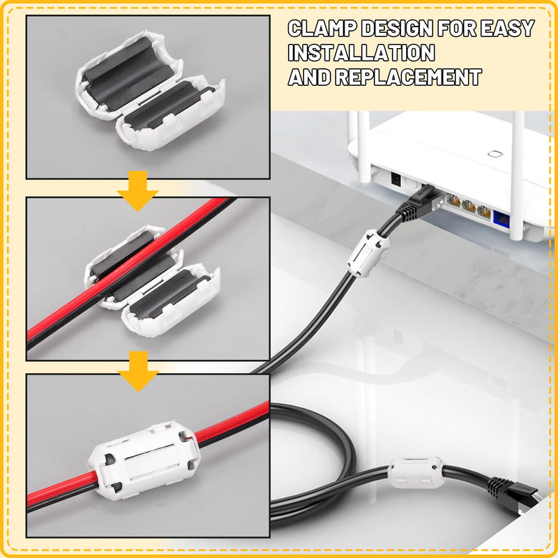 Mardatt Clip-on Ferrite Ring Core RFI EMI Noise Suppressor Cable Clip for 3.5 mm 5 mm 7 mm 9 mm 13 mm Diameter Cable (White) White