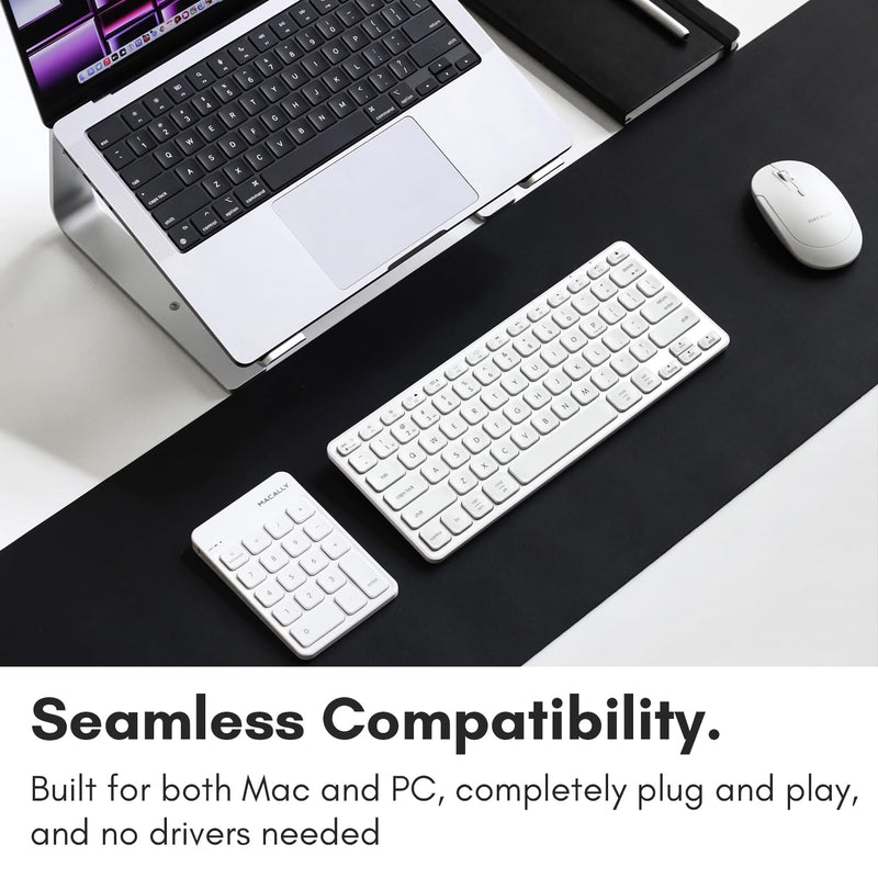 Macally Bluetooth Number Pad for Laptop, Apple, Mac, iMac, MacBook Pro/Air, Ipad, Windows PC, Tablet, or Computer - Rechargeable 18 Key Wireless Numeric Keypad - Bluetooth 10 Key Numpad Keyboard