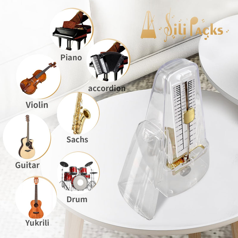 [AUSTRALIA] - SiliPacks Mechanical Music Metronome Elegant Design Music Timer for Drums Piano Bass Violin Guitar Track Tempo and Beat Instrument (Transparent) Transparent 