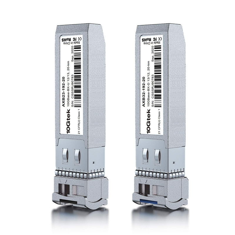 10Gtek a Pair of 10G SFP+ Bidi Transceiver, LC Single-Mode Single Fiber Module, 10GBASE-BIDI 1270nm/1330nm for Cisco SFP-10G-BX20D-I/SFP-10G-BX20U-I, Ubiquiti UniFi, Mikrotik, and More, DOM, 20km 11) 10G-Bidi: 20km 1