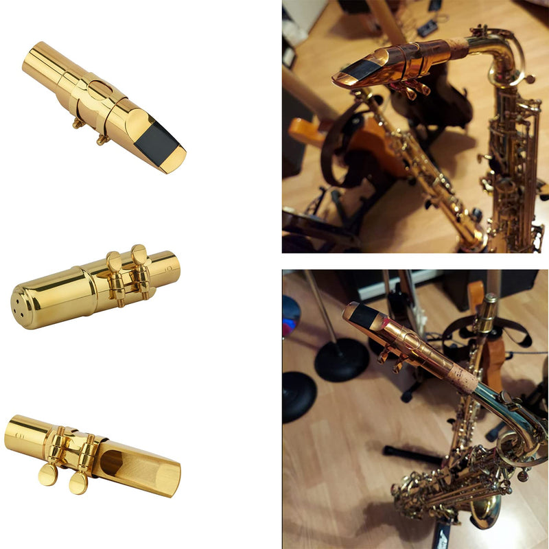 [AUSTRALIA] - Alto Sax Saxophone Mouthpiece w/Cap & Ligatures, Brass Metal Eb Alto Sax Mouthpieces 5C for Saxophone Professionals and Beginners (Gold - 5C) 