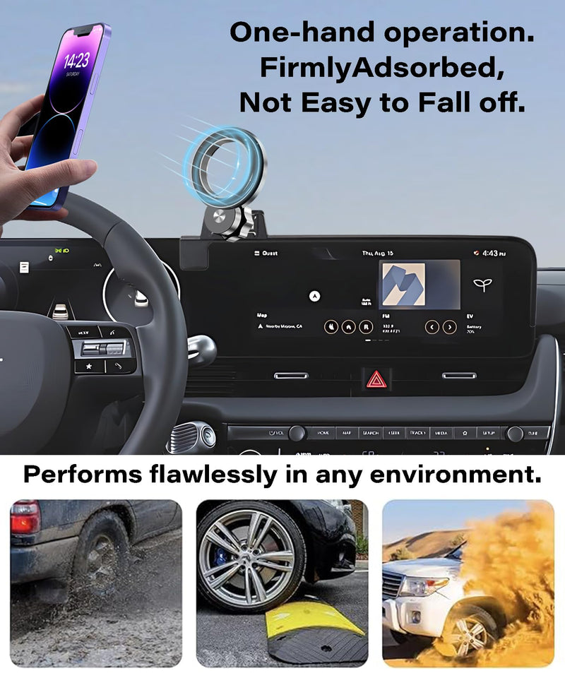 Car Phone Holder for 2022 2023 2024 2025 Hyundai loniq 5 Accessories | Apply to 12.3 Inch Touch Screen Fixed Clip-on MagSafe Strong Magnetic Cell Phone Mount Hands-Free 360° Rotatable for 2022-2025 Hyundai loniq 5 (12.3 Inch Screen)