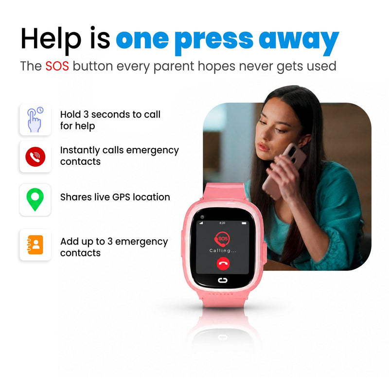 Smart Watch for Kids with GPS Tracker, Audio & Video Calling, SOS Alerts, HD Camera, Fitness Tracker, Parental Controls, Kids Smart Watch for Boys & Girls, Subscription Required (Pink)