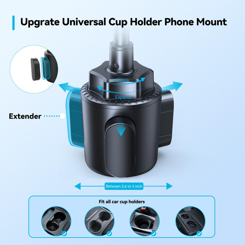 TECKNET Cup Holder Phone Holders, Adjustable Cup Holder Phone Mount | Flexible Gooseneck with Expandable Base for Stable Hands-Free Navigation and Driving Fits Most Car Cup Holders and All phones