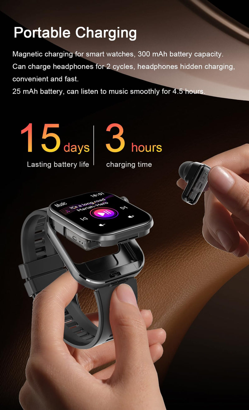 Smart Watch with Earbuds,2.02" HD Screen,2 in 1 Smart Watches for Women,Waterproof Fitness Tracker Watch with Wireless Earphone Compatible for Android iOS with Sports Monitor Sleep Golden