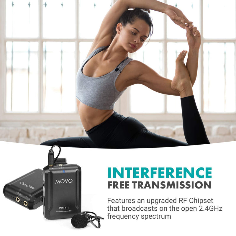 Movo WMX-1-DUO 2.4GHz Dual Wireless Lavalier Microphone System, Compatible with DSLR Cameras, Camcorders, iPhone, Android Smartphones, and Tablets, 200ft Audio Range, Great for Teaching Tutorials 2 Transmitters