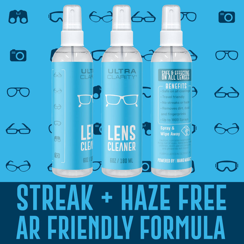 Powered by NANO MAGIC | Lens Cleaner 3-Pack 6oz Spray Bottles | Ideal for Coated Glasses Sunglasses Goggles Glass Camera Lenses Phone Laptop Screen Mirrors Gentle Formula Streak-Free 3 Pack
