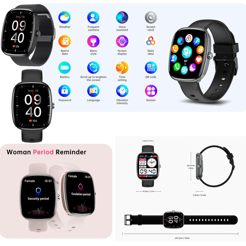 ZPIMY 1.83" Smart Watch for Women Men(Make/Answer Call), 2024 New 5ATM Waterproof Mens Smartwatches, Fitness Tracker Smartwatch for Android iPhones, Digital Watches Step Counter, 3 Straps (Black) Black