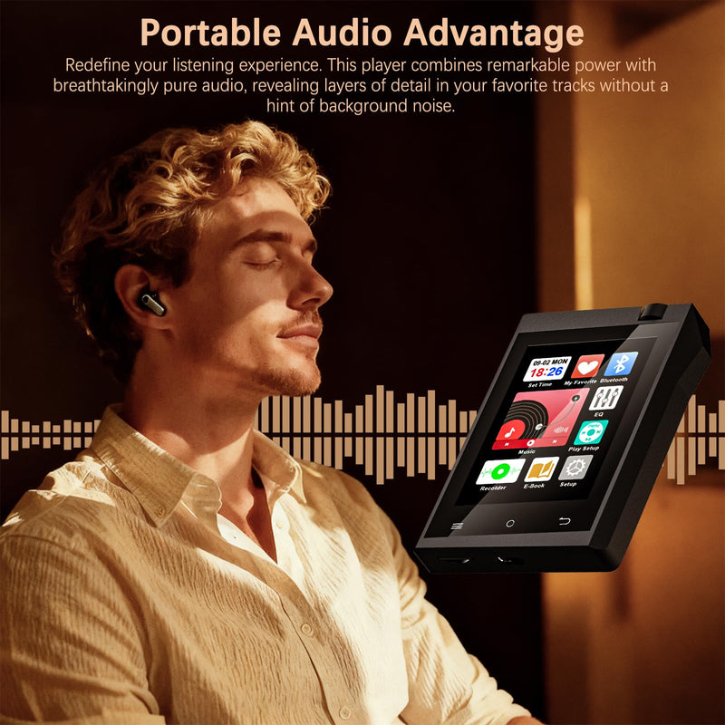 [AUSTRALIA] - 64GB MP3 Player with Bluetooth 5.3, MP3 Player Bluetooth with 2.8'' Touch Screen Digital Music Player with HiFi Sound Voice Recorder, Dual Headphone Jacks, Supports Up to 128GB for Sports Runners MP3 Player M22 64G-Black 