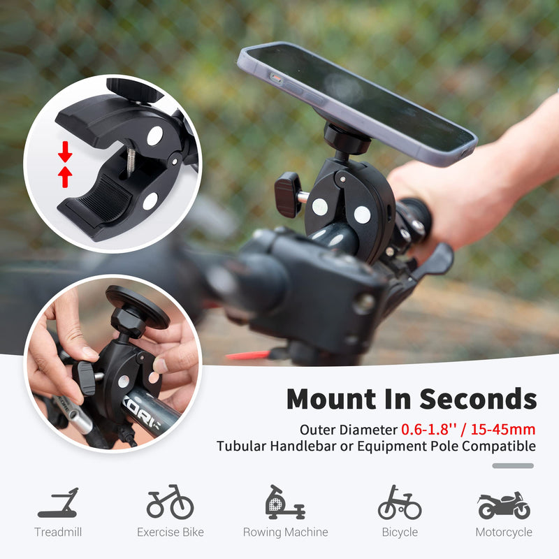 Phone Holder Mount Magnetic Accessories: Fitness Equipment Gym Motorcycle Handlebar, Exercise Bike, Treadmill, Stroller, Cart, for Magsafe iphone 15 14 13 12 Plus Pro Max & All Phone Stand Clamp Gym Mount