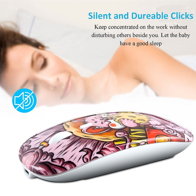 CHUYI Wireless Rechargeable Quiet Mouse Cute Bear Pattern Portable Travel Mute Mouse 1600 DPI Novelty Optical Silent Cordless Office Mice for Computer Laptop PC Gift (Pink) Pink