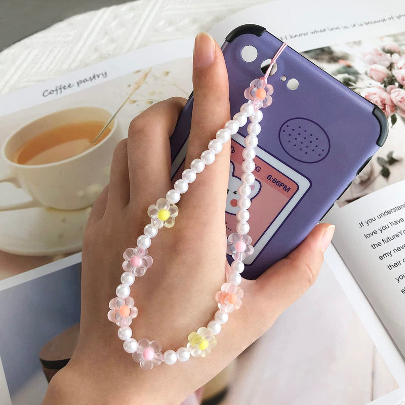 Beaded Mobile Phone Lanyard Wrist Strap Y2K Cute Phone Charms Smiley Face Flower Phone Anti-Lost Chains for Women Girls Style #1-Smiley Flower 3pcs