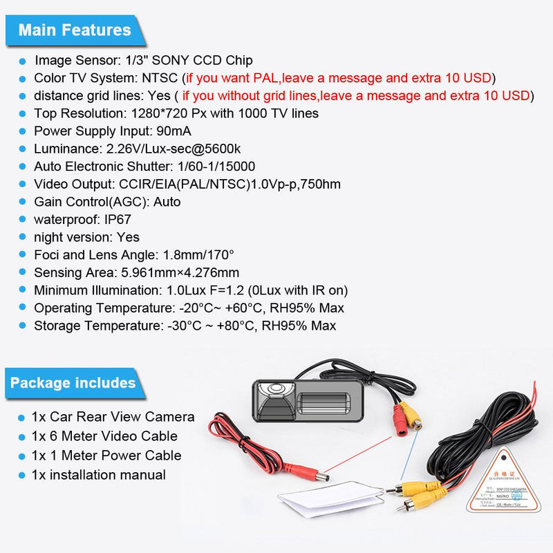Car Rear View Back up Camera Parking Replacement for Audi A4L A6L A1 A7 A3 A4 A5 S3 Q3 Q5 TT Skoda Superb VW Golf VI 6 Golf Plus Jetta Passat Sharan Touran Touareg Tiguan Phideon Cayenne Passat B8 Model 2=NV8262DJT