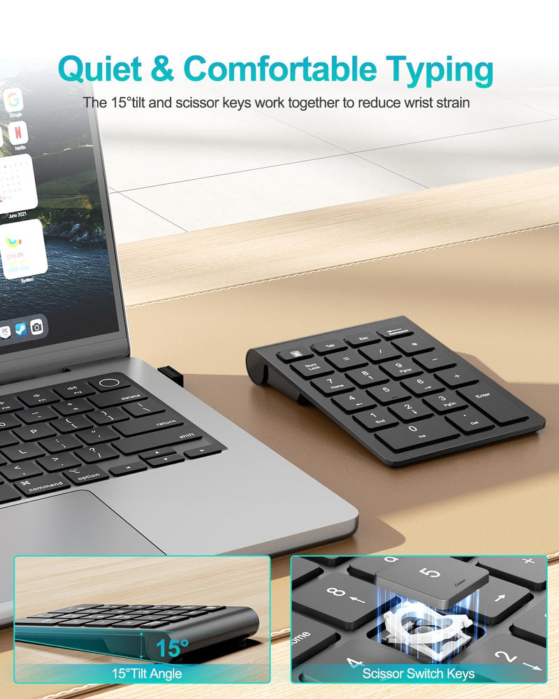 Lekvey Wireless Number Pad, Numeric Keypad and Mouse Combo | 22 Keys & Mouse Set, Share One 2.4G USB, Compact Portable Slim, 10 Key Numpad, for Laptop, Mac, Notebook, PC, Computer, Black