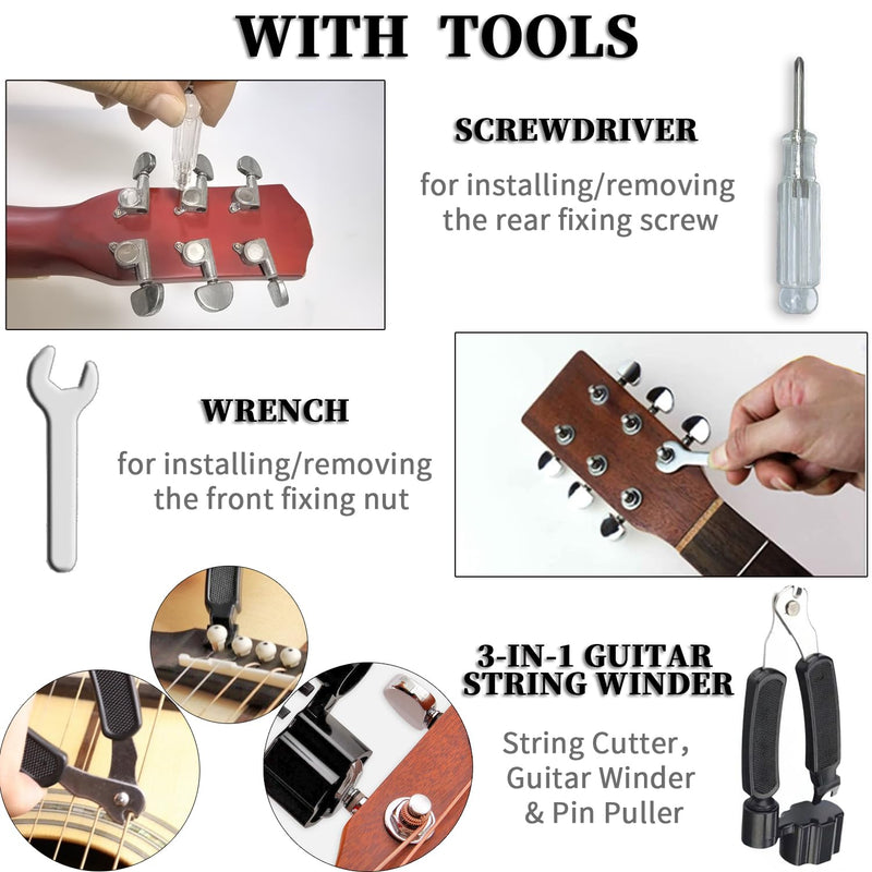 [AUSTRALIA] - Premium All-Metal Closed-Back Guitar Tuning Peg Set of 6 (3L+3R) +Red Copper Strings Bridge Pins & Nut for Acoustic Guitar, Includes Installation Tools (Round-head) Round-head 