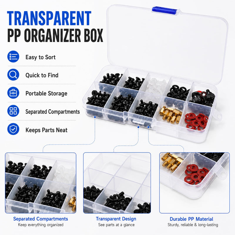 Computer Screws Assortment Kit with Screwdriver and Standoffs | Assorted PC screws, motherboard standoffs, and screwdriver for GPU, HDD, SSD, fan, PSU, and case repair