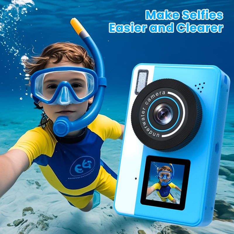 4K Waterproof Camera,10FT Underwater Digital Camera,48MP Floating Camera | for Snorkeling,Surfing,Swimming and Kayaking,Dual-Screen Selfie,Autofocus,18X Zoom,Fill Light,32GB Card,Type-C Rechargeable Blue