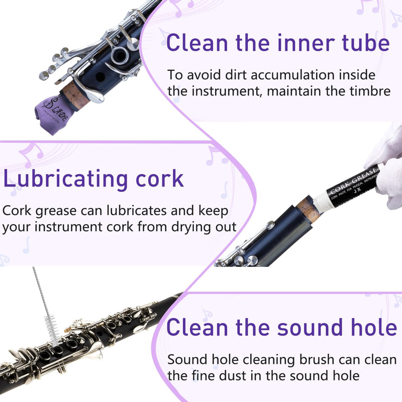 [AUSTRALIA] - 23 Pcs Clarinet Cleaning Kit Clarinet Accessories All in One Clarinet Cleaner Kit with Maintenance Kit Clarinet Swab Clarinet Reeds Cork Grease Thumb Rest for Clarinet Wind Instrument (Purple) Purple 