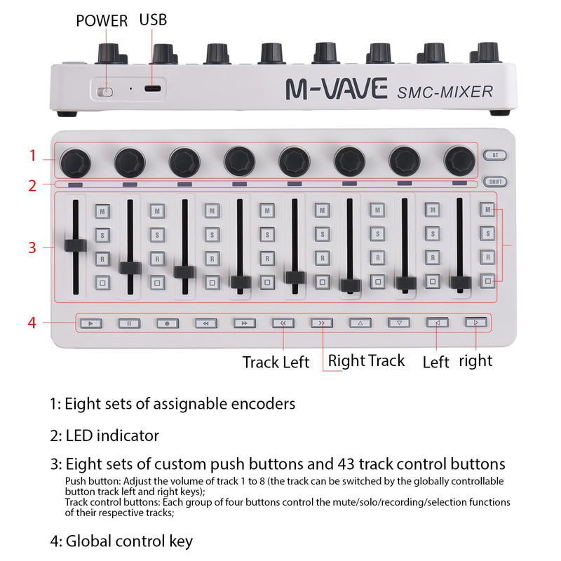[AUSTRALIA] - MIDI Controlle Midi Mixer Midi Foot Controller USB MIDI Controller Mixer with 43 Buttons 8 Knobs 8 Push Buttons BT Connection Battery/Type-C Power Supply Mini Midi Keyboard 