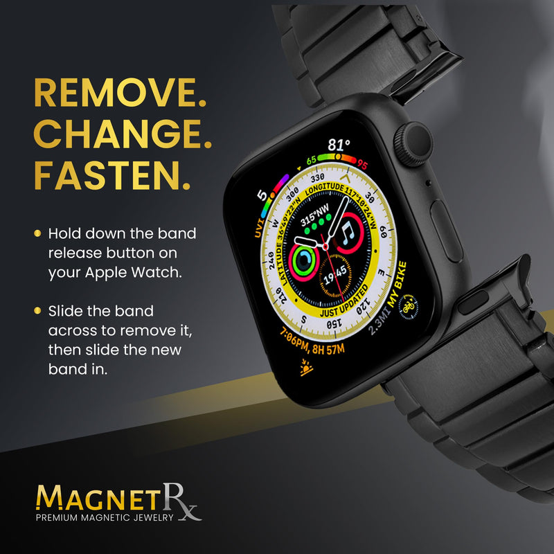 MagnetRX® Magnetic Band Compatible with Apple Watch - 316L Stainless Steel Ultra Strength Magnet Watch Band Compatible for Apple watch Series 9/8/7/6/5/4/3/SE (42mm/44mm/45mm, Black) 42mm/44mm/45mm