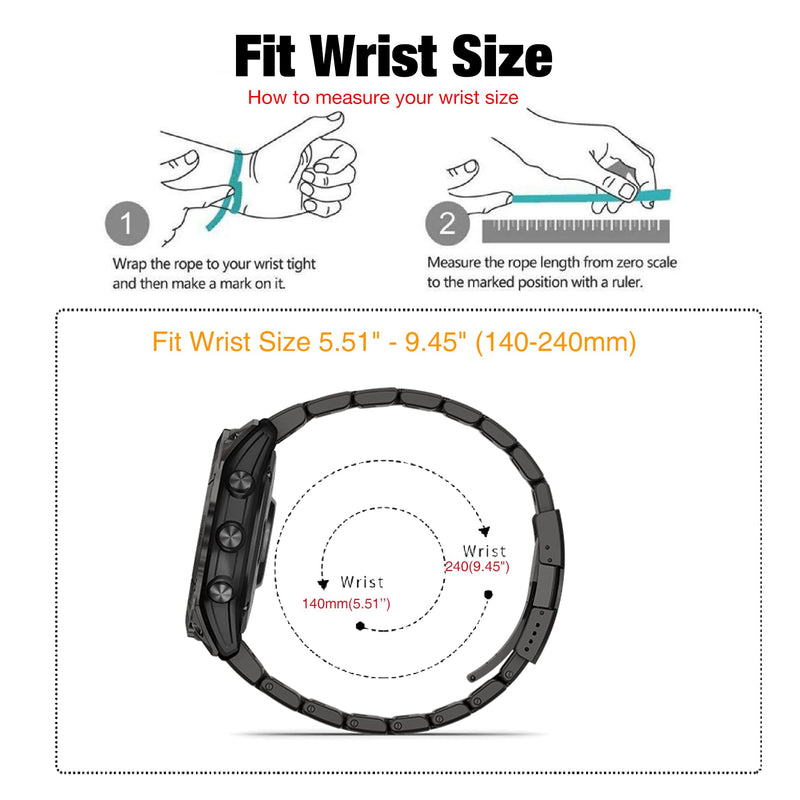 Abanen Titanium Watch Band with Flip-Lock Folding Clasp for Garmin Fenix 8 / Tactix 8 / epix Pro/Enduro, 22mm 26mm QuickFit Wrist Stap for Fenix 7/6/5, Quatix, Tactix Black