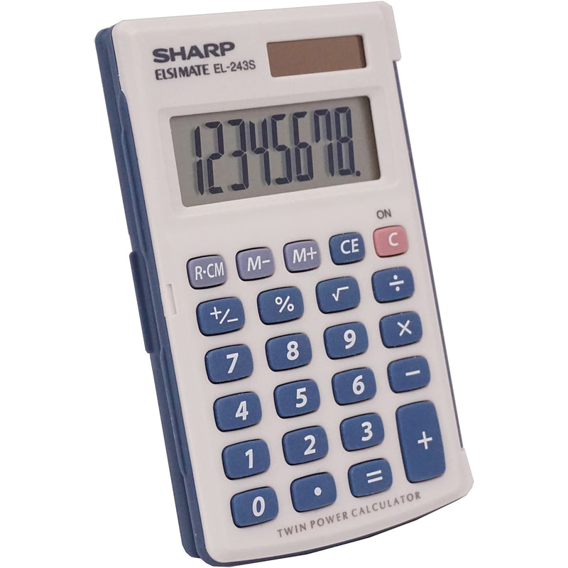 Sharp Calculators EL-243SB 8-Digit Pocket Calculator (Pack of 3) Gray, Blue 0.4" x 2.5" x 4.1" (Pack of 3)