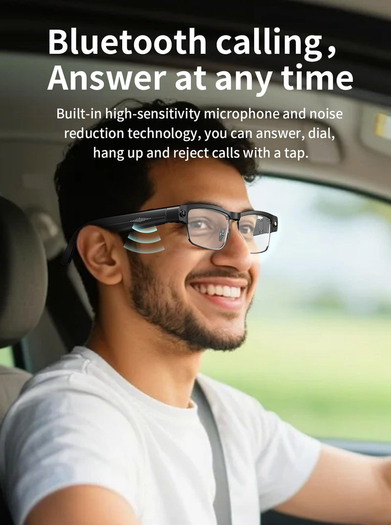 AI Smart Glasses with 8MP HD Camera Recording Voice Assistant Real-Time AI Translation Open-Ear Audio Music Noise Canceling Mic Object Recognition Bluetooth Glasses for Men Women Silver-Clear lens glasses