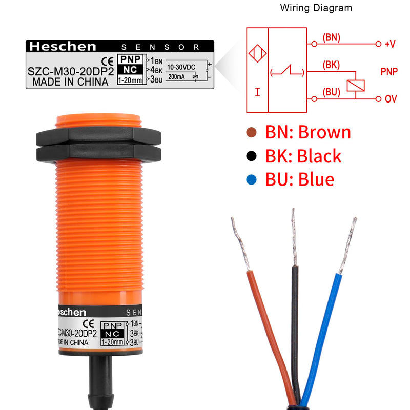 M30 Capacitive Proximity Sensor Switch, SZC-M30-20AC, Detecting Distance 1-20mm, 20-250VAC 400mA, Normally Closed (NC), 2 Wire