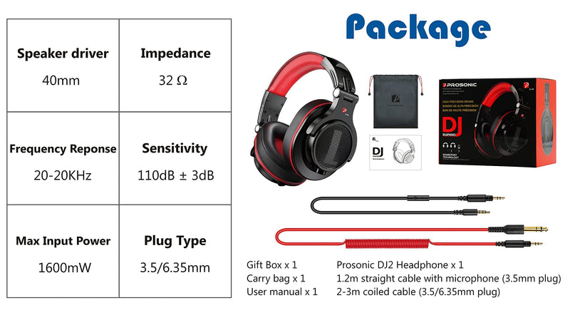 [AUSTRALIA] - Prosonic DJ2G Over Ear Headphone, Wired Bass Headset with 40mm Driver, Foldable Lightweight Headphones with Shareport and Mic for Recording Monitoring Mixing Podcast Guitar PC TV (Black Grey) Black Grey 