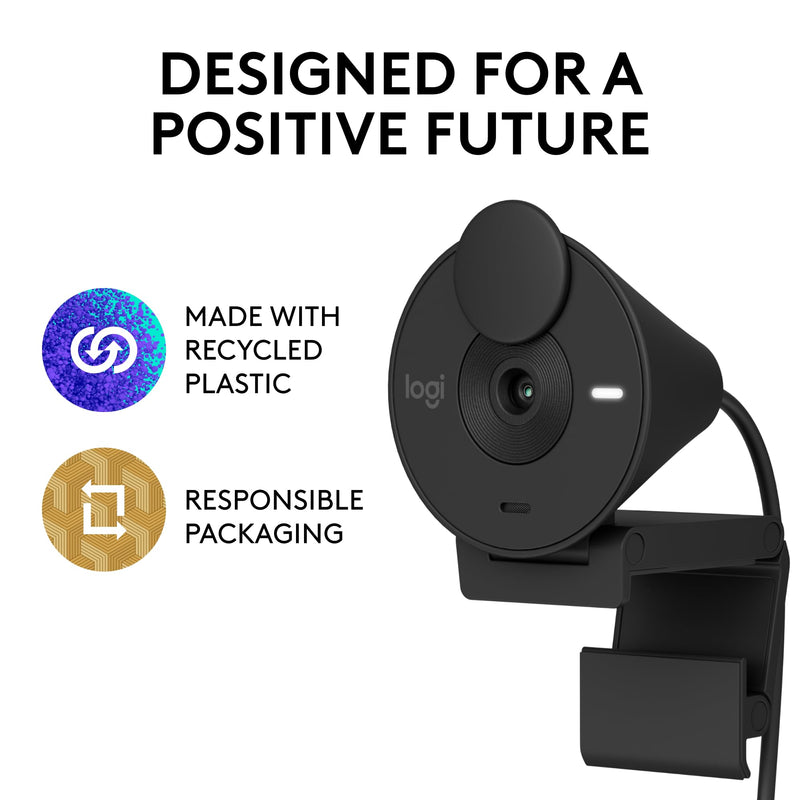 Logitech Brio 301 Full HD 1080p Webcam for Streaming and Meetings - Black | 1080p with auto-light correction, built-in mic, privacy shutter, USB-C, certified for Microsoft Teams, Google Meet, Zoom