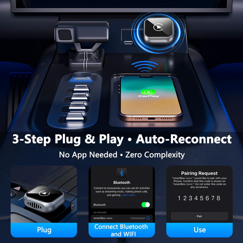 2025 Upgraded Wireless CarPlay Adapter for iPhone | Ultra-Mini Metal, Convert Wired to Wireless, Bluetooth 5.3 Fast Stable Connection, Plug & Play, 800+ Factory CarPlay Wired Cars, iOS 10+