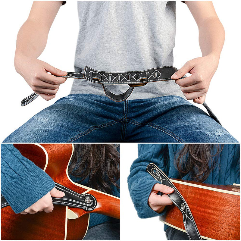 [AUSTRALIA] - Leather Guitar Strap, 3.15" Genuine Leather Guitar Strap with Suede & Leather Lined for Bass, Electric Guitar and Acoustic Guitar (Black) Black 