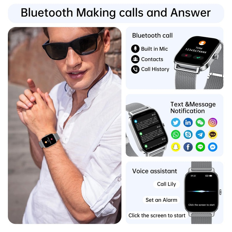Smart Watch for Men Women Fitness: Waterproof Make Answer Call Digital Mens Watches Pedometer Smartwatch for Android Phone iPhone Samsung Compatible SpO2 Sleep Heart Rate Monitor Running Step Tracker