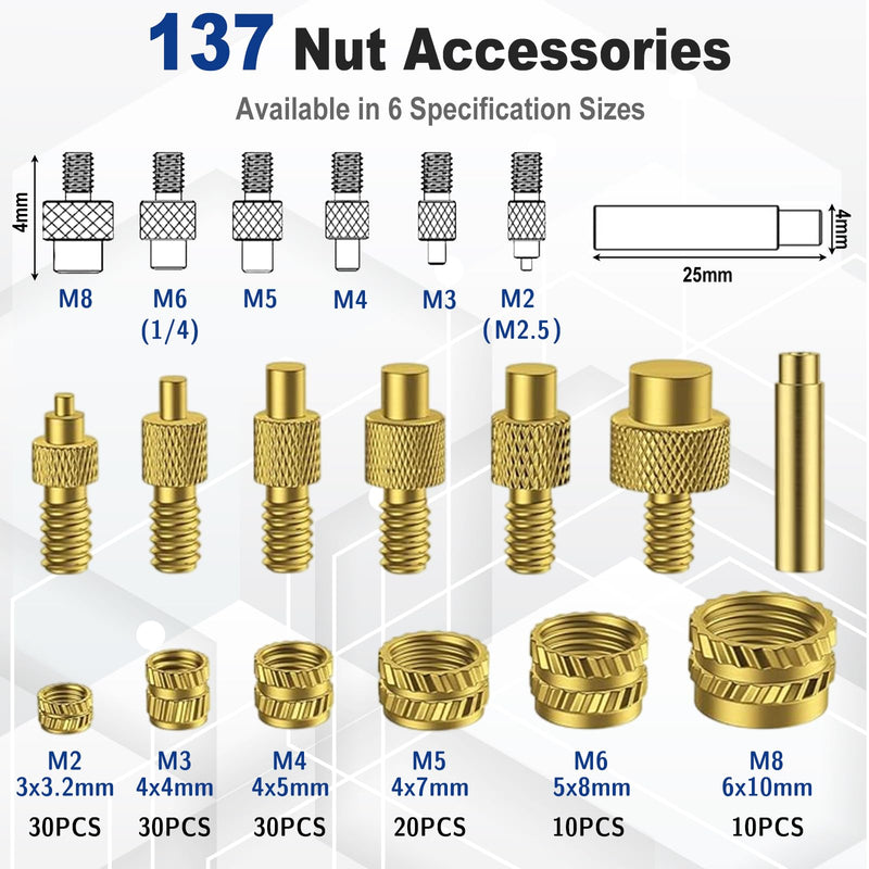 139 Piece Threaded Inserts Soldering Tips Set, 80 W LED Temperature Adjustable Soldering Iron with 130 Pieces Thread Inserts M2/M3/M4/M5/M6/M8, 8 Pieces Soldering Tips for Thread Insert 139 Pieces