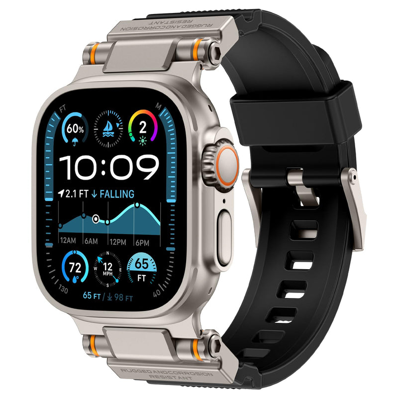 Rubber Band Compatible with Apple Watch Band 49/46/45/44/42mm, Black/Titanium and Black/Black