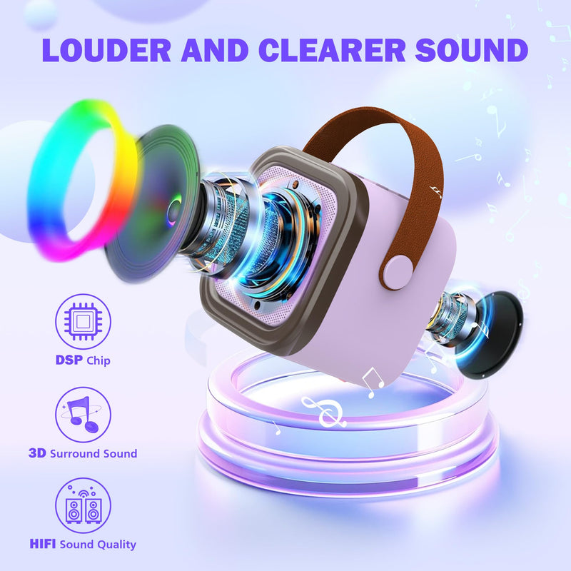 Mini Karaoke Machine for Kids Adults, Portable Bluetooth Speaker with 2 Wireless Microphones,Toys Birthday Gifts for Girls Ages 4, 5, 6, 7, 8,9,10,11,12+ Family Home Party (Purple) Purple 2 Mics