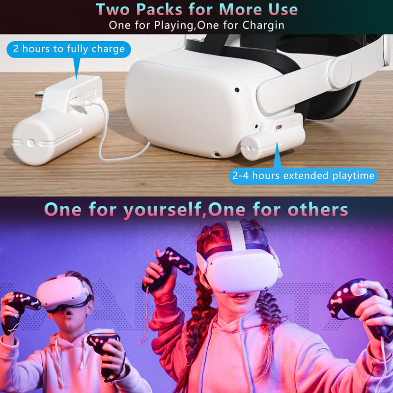 Saqico 2 Battery Pack for Oculus Quest 2, 5000mAh Head Strap Battery Pack Compatible with Oculus/Meta Quest 2 Lightweight and Portable VR Extend Power Accessories for Extra 2-4H Playtime (Pack of 2) battery 2 pack for quest 2