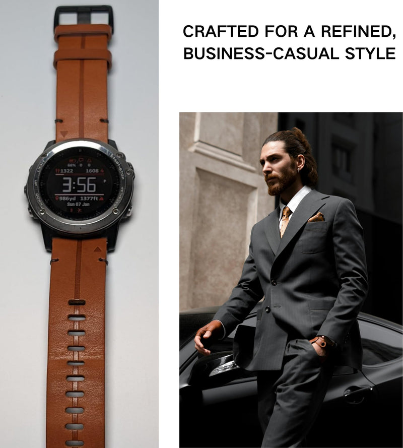 leather watch band for garmin fenix 7/7x fenix 6/6x fenix 5x/5 plus Forerunner 965 955 935 745 epix Pro Gen 2 full grain 22mm 26mm quick fit Watch Strap replacement for Men brown 22mm-fenix 5 6 7