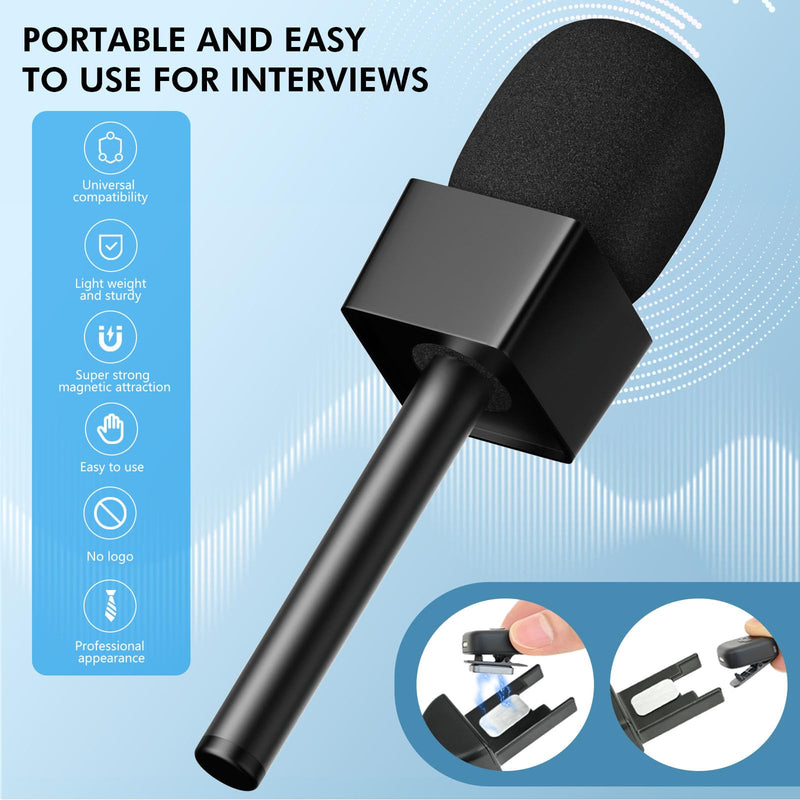 [AUSTRALIA] - Handheld Adaptor for Interview Mic, 2 Packs Wireless Mic holders for DJI/Rode/Hollyland Lark Lavalier, Universal Magnetic Microfono Stand with Foam Windshield & Flag Station for Interview/Vlogging 2 Pack 