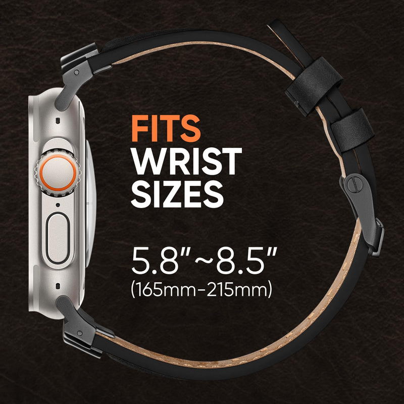 Leather Band for Apple Watch Ultra 2/Apple Watch Ultra Bands 49mm 45mm 44mm and 2 Pack Waterproof Titanium Matel Frame Keep Original Touch Sensitive 9H Tempered Glass Protective Film for iWatch 49mm