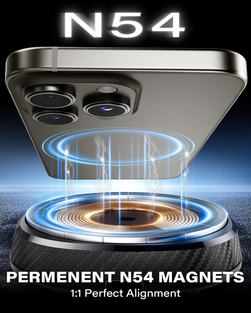 OQTIQ for Magnetic Car Mount Charger- QI2 15W Fast Wireless Charging | Strong Magnetic Grip, Built-in Cooling Fan, Suction Cup & Vent Mount [PD 30W Adaptor Included] Orange - QI2 15W Version