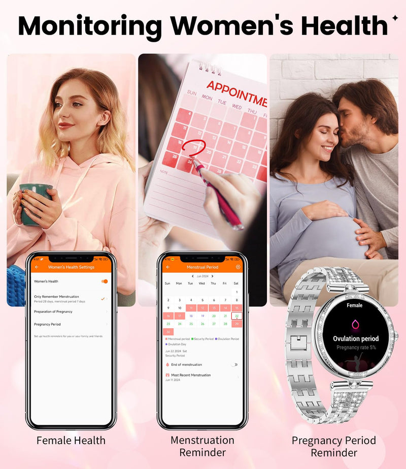 LIGE Smart Watches for Women (Answer/Make Call) with Diamonds,1.19” AMOLED Smartwatch with Heart Rate/Sleep Monitor,IP68 Waterproof Fitness Tracker 120 Sport Modes Pedometer for Android iOS,Sliver Silver