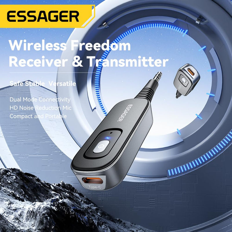 Bluetooth 5.1 Aux Adapter Receiver & Transmitter Rechargeable for Airpods Headphones Speaker, 3.5mm Aux Audio Jack Adapter for Airplane Treadmill Flight MP3 Player TV Car Home Stereo System