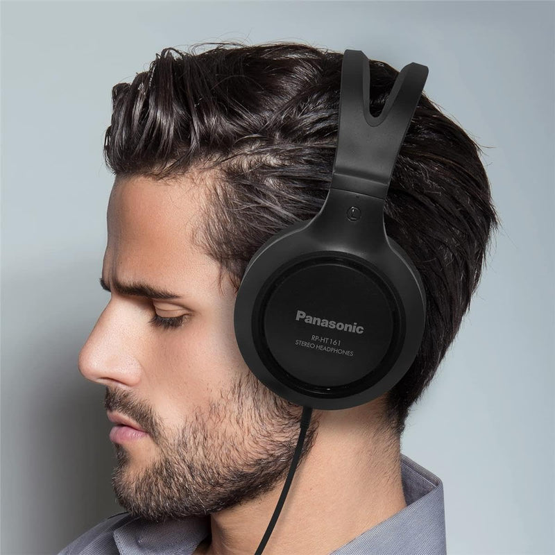 Panasonic Headphones, Lightweight Over the Ear Wired Headphones with Clear Sound and XBS for Extra Bass, Long Cord, 3.5mm Jack for Phones and Laptops – RP-HT161-K (Black) Over Ear - No Mic