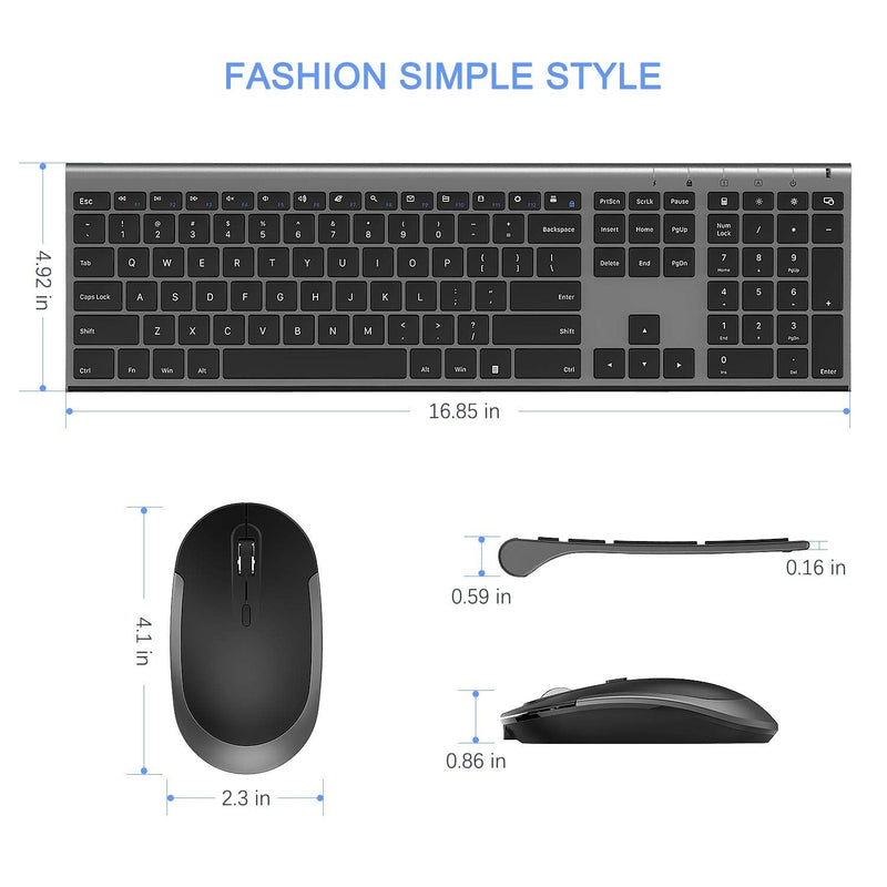 Wireless Keyboard and Mouse, Vssoplor 2.4GHz Rechargeable Compact Quiet Full-Size Keyboard and Mouse Combo with Nano USB Receiver for Windows, Laptop, PC, Notebook-Dark Gray Dark Gray