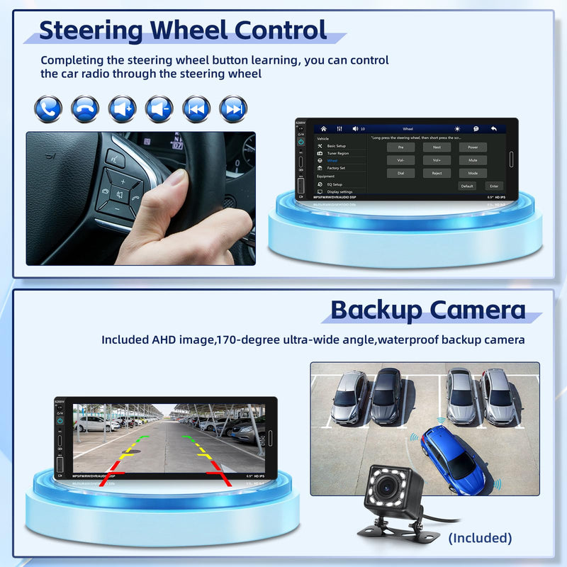 [Fuluku] 6.9 Inch Single Din Car Stereo with Wireless Carplay Android Auto | Wireless Carplay Android Auto,1 Din Car Radio BT with Backup Camera, Mirror Link, FM, EQ, USB/Type-C/Aux Input, Mic, SWC