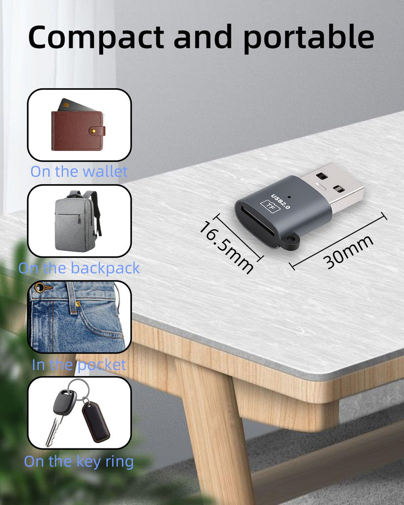 USB 2.0 Micro SD Card Reader, USB A to Micro SD SDHC SDXC Card Reader, TF Memory Card Reader with Keychain Design for PC, Laptop, Computer (3 Pack) usb a male